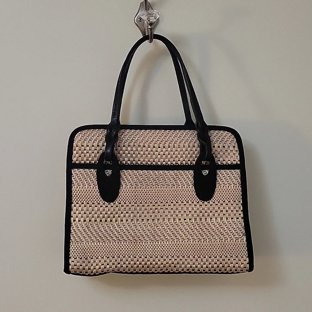 VTG MARLO Wicker Three Compartment Satchel Tote Bag